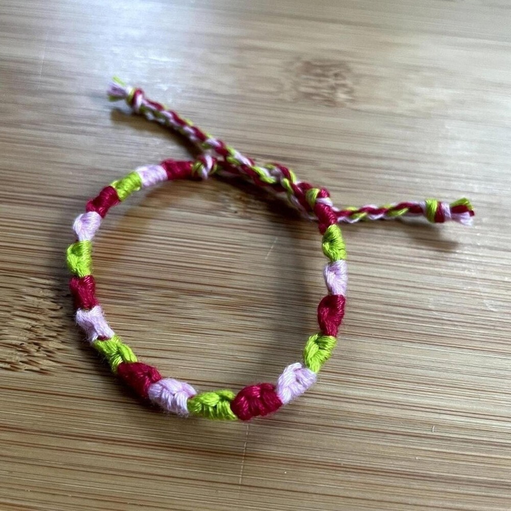 Laurel Woven Friendship Bracelet OS Pink Green Women Cotton Handmade